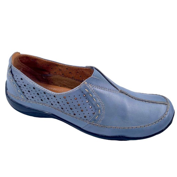 Clarks Artisan Light Blue Leather Ventilated Loafers Sz 7.5 - Picture 1 of 12